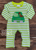 Lime Green Striped Lucky Dog Romper