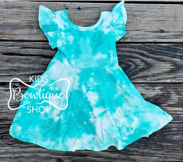 Mint Blue & White Tie Dye Sundress