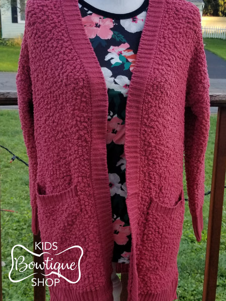 Popcorn Cardigan Sweater - Berry Rose