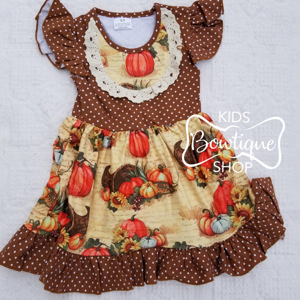 Brown Polka Dot Pumpkin Dress Short Sleeve