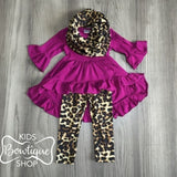 High Low Berry Top with Cheetah Leggings